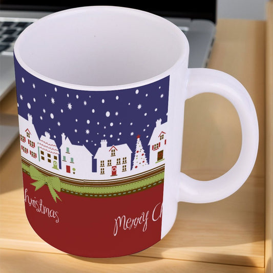 POD US Local White mug with full print, Christmas, Snow, House 0036