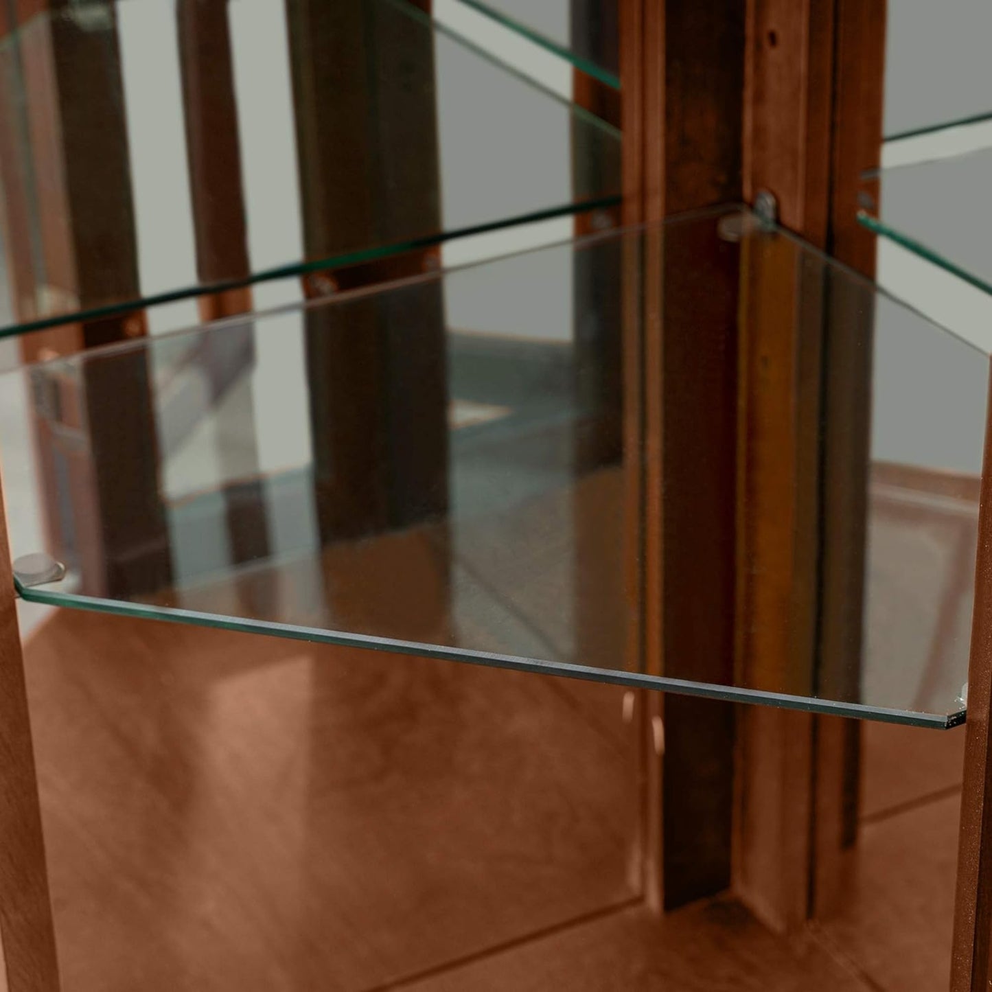 US Local Corner Curio Cabinet With Lights, Adjustable Tempered Glass Shelves, Mirrored Back, Display Cabinet,