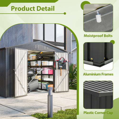 10X8 FT Outdoor Storage Shed, All Weather Metal Sheds With Lockable Doors, Tool Shed For Garden, Patio, Backyard, Lawn, Black