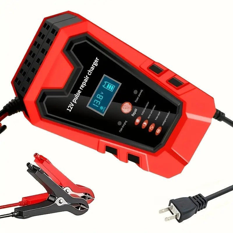 US Local Smart 12V Car Battery Charger And Motorcycle Battery Maintainer, Easy To Operate, Full Power Self-stop, LCD Display, Battery Temperature Compensation, Without Battery