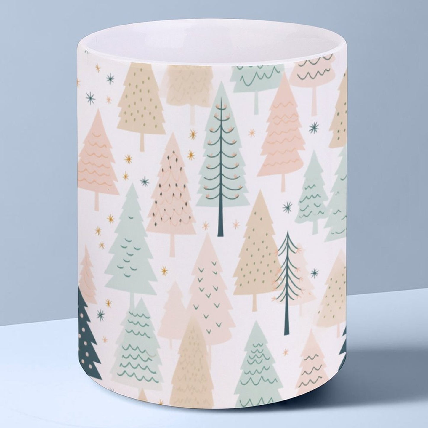 POD US Local White mug with full print, Christmas Trees, Woods, Pink 0005