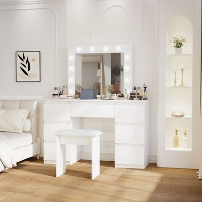 US Local Large White Vanity Tables With Mirror And Light