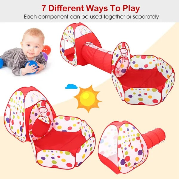 US Local 3 In 1 Child Crawl Tunnel Tent Kids Play Tent Ball Pit Set Foldable Children Play House Pop-up Kids Tent