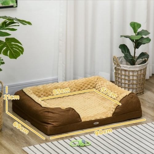 UK Local PawHut Calming Dog Bed Pet Mattress W Removable Cover, Anti-Slip Bottom, For Medium Dogs, 90L X 69W X 21Hcm - Brown