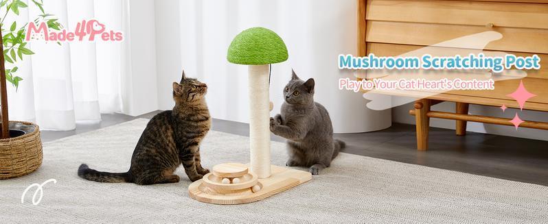 US Local Mushroom Sisal Rope 2 In 1 Wooden Interactive Ball Track Ball Cat Scratching Post Cat Scratching Board