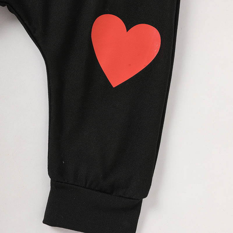 US Local 2pcs Baby Boy's 'Heart Crusher' Print Valentine's Day Set, Long Sleeve T Shirt Top & Black Heart Print Pants