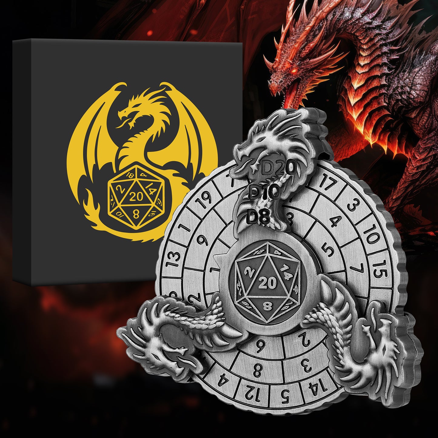 US Local Retro Fantasy Style Turntable Dice Gift Box Set, Essential Creative Accessories For Board Games, Multi-faceted RPG Dice And Circular Scale Design - Advanced Tabletop Game Accessories And Collectibles