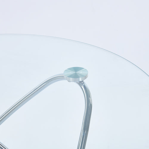 US Local Dining Table With Chrome Metal Leg And Tempered Glass,Modern Space Saving Kitchen Table For Living Room,chrome Color Metal Legs