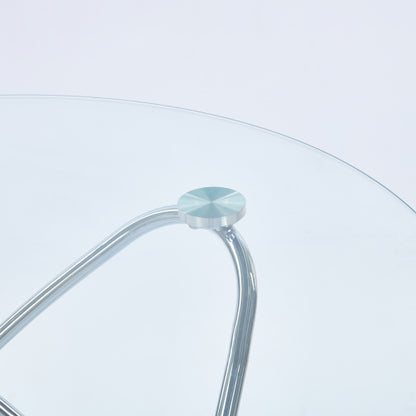 US Local Dining Table With Chrome Metal Leg And Tempered Glass,Modern Space Saving Kitchen Table For Living Room,chrome Color Metal Legs