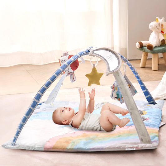 US Local Baby Play Gym Mat Tummy Time Activity Mat With 6 Sensory Toys