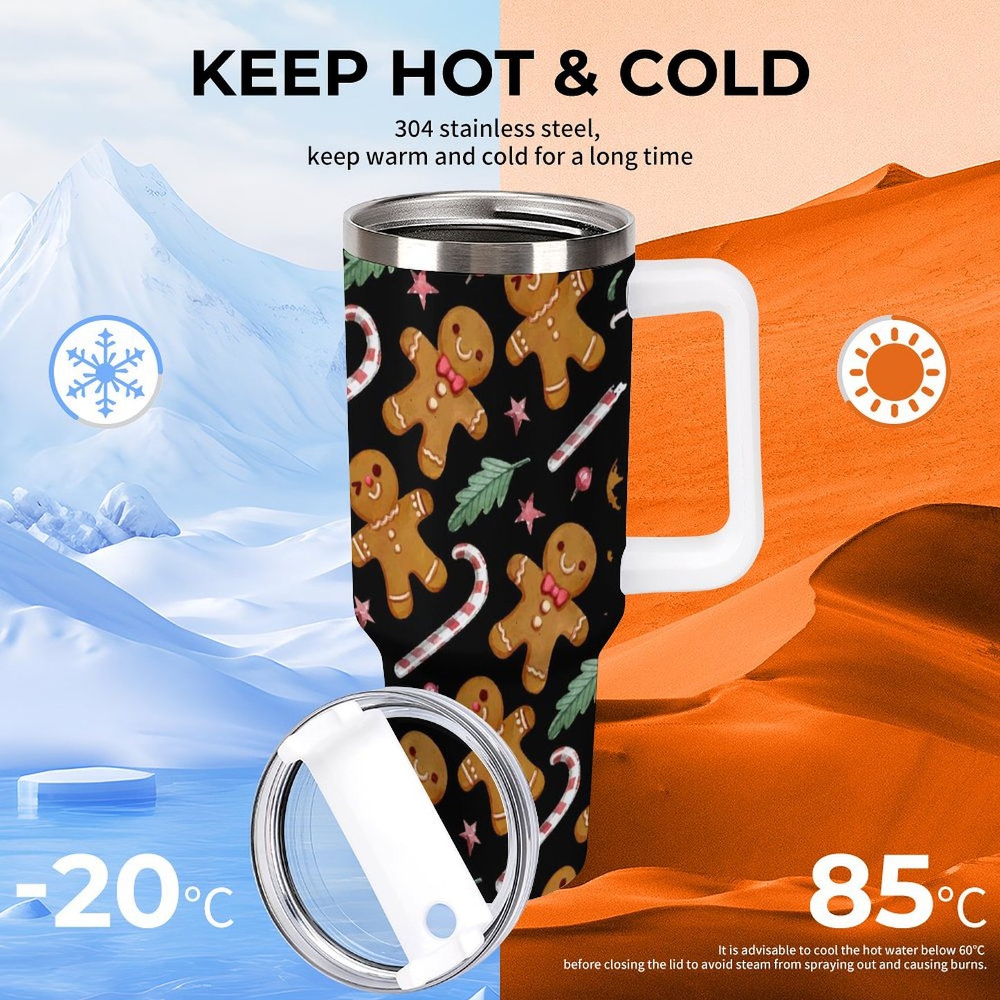 POD US Local 40oz Large Capacity Car Cup Christmas Gingerbread Man