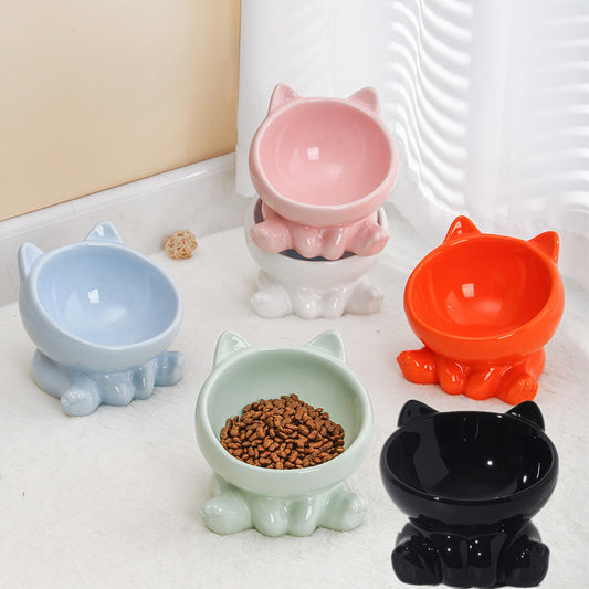 USA Local Ceramic Cat Bowl Cat Bowl Cat Food Bowl Neck Guard Oblique Mouth Dog Bowl Pet Bowl