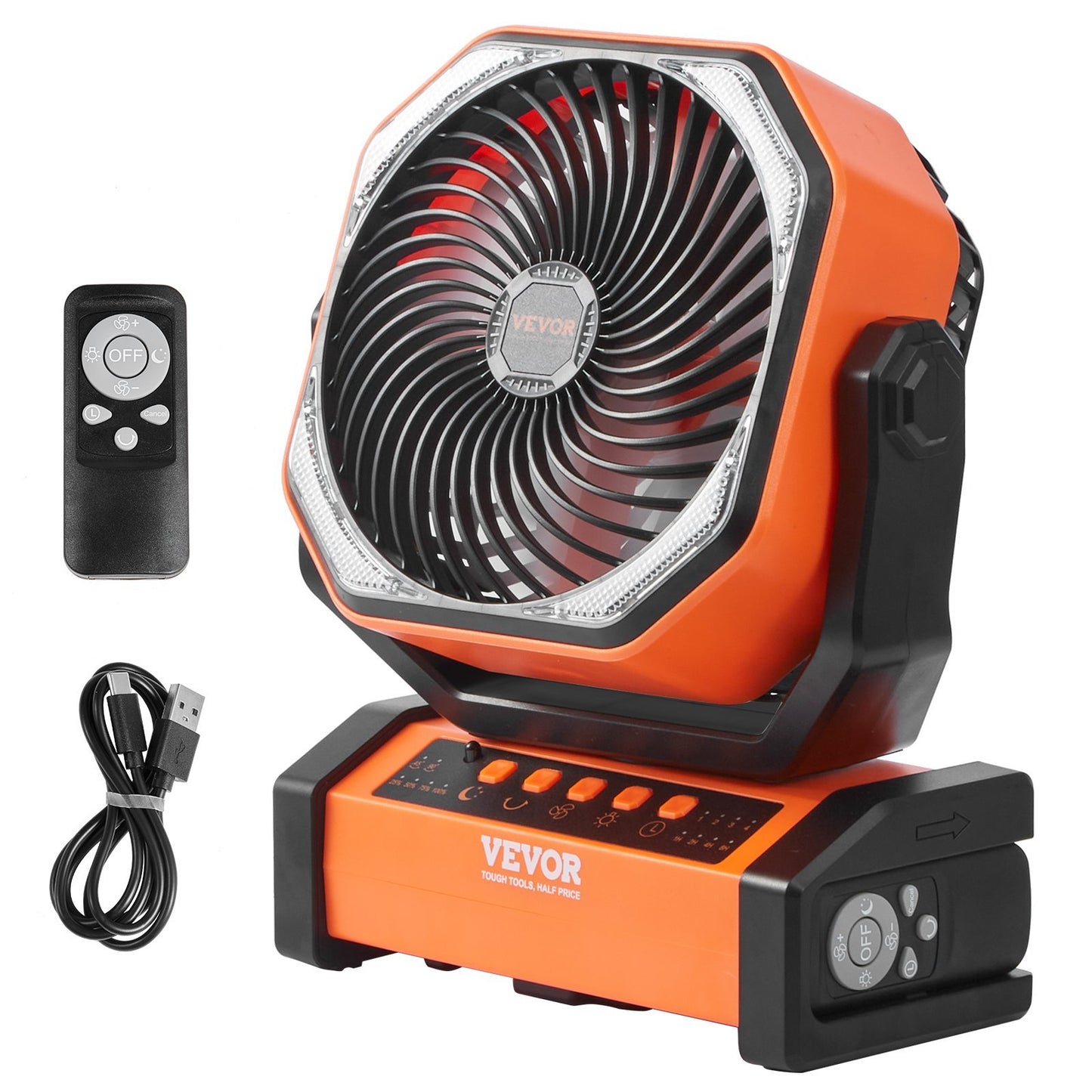 US Local VEVOR Portable Fan Rechargeable 9 Inch, Battery Powered Fan With LED Lantern, 4 Speeds Adjustable  Automatic Swivel & Timer , USB Battery Operated Fans For Travel Bedroom Home Camping Office