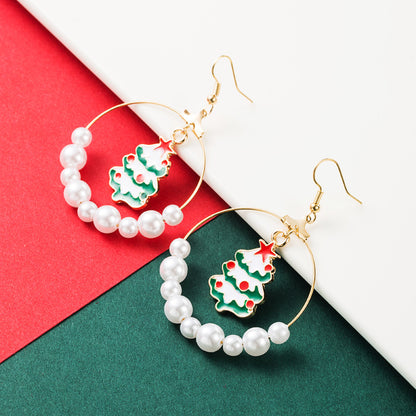 Christmas tree pearl earrings