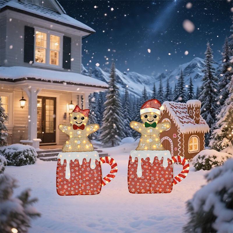 US Local 40-inch And 42-inch Gingerbread Man Shaped Decorative Lights, Warm Christmas Style Home Atmosphere Lights, Christmas Holiday Atmosphere Lights