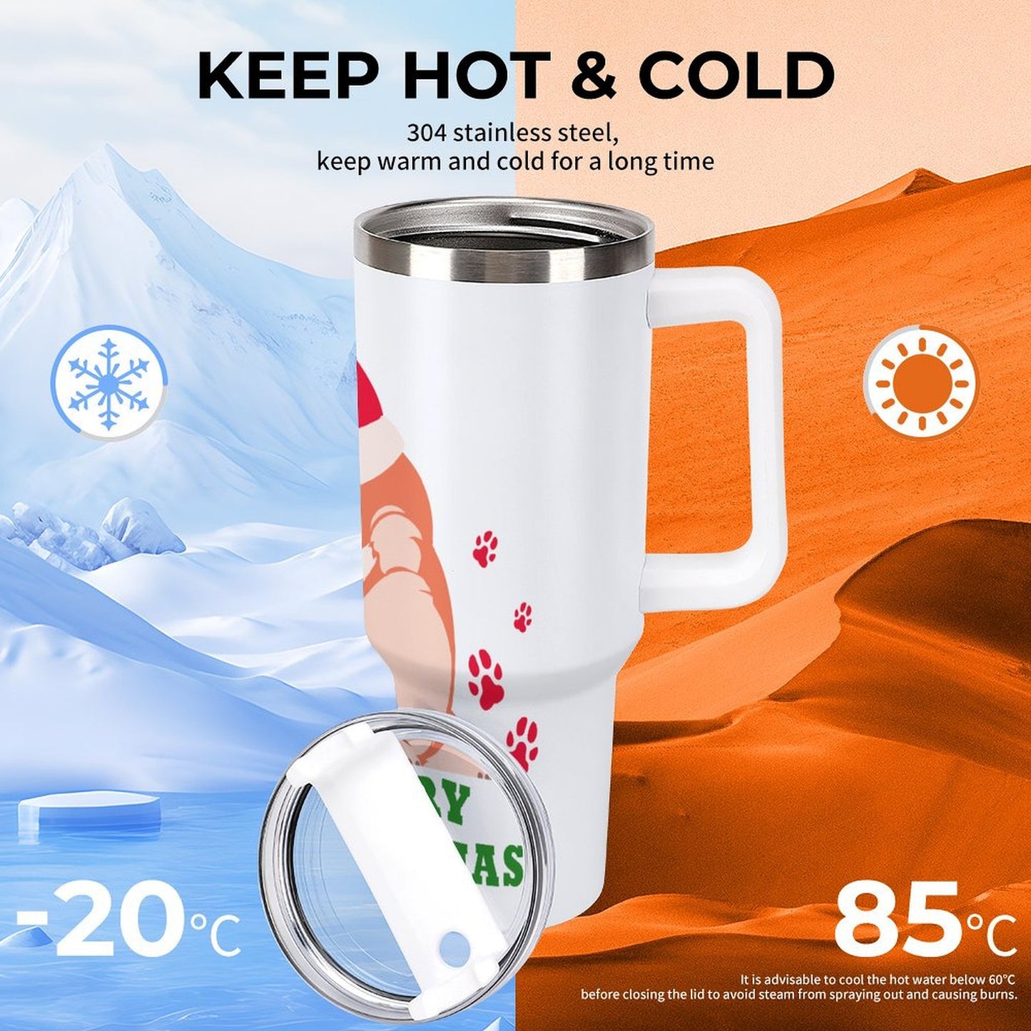 PHDT00301 POD US Local Tumbler 40 oz Large Capacity Car Cup Christmas Pet Dog Corgi Paw Green Red