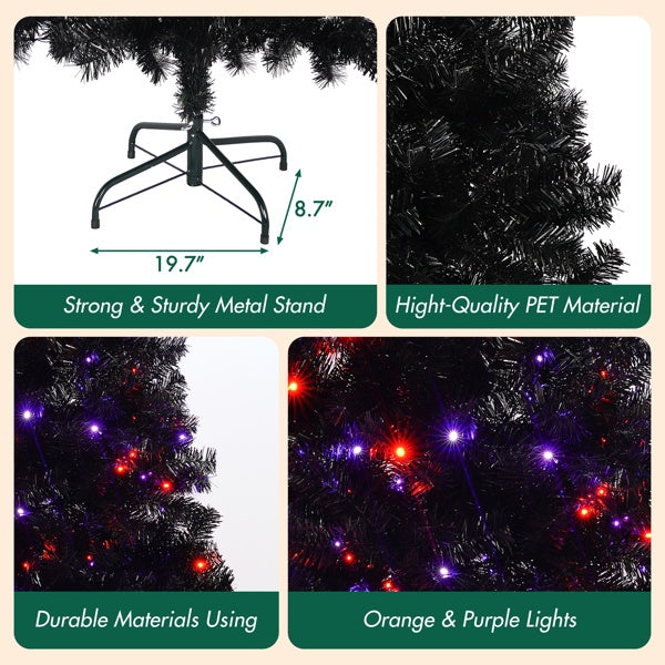 US Local 6-foot Artificial Christmas Tree With LED Lights, Pre-lit Curved Artificial Christmas Tree With 900 Tips, Black Christmas Tree