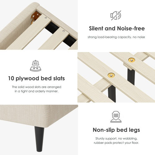 US Local Queen Bed Frame, Linen Storage Headboard, Strong And Stable, No Noise, No Box Spring, Easy To Assemble
