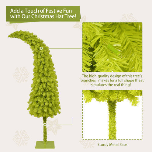 US Local 5FT Hinged Fir Artificial Fir Bent Top Christmas Tree, Xmas Tree Bendable Santa Hat Style Christmas Tree Holiday Decoration,400 Branch Tips,  LED Lights X-mas