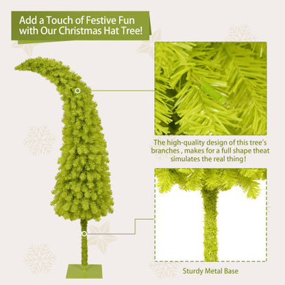 US Local 5FT Hinged Fir Artificial Fir Bent Top Christmas Tree, Xmas Tree Bendable Santa Hat Style Christmas Tree Holiday Decoration,400 Branch Tips,  LED Lights X-mas