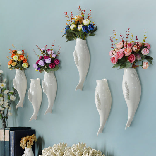 USA Local Simple Modern Creative Wall Ceramic Goldfish Vase Restaurant Mural Wall Hanging Three-Dimensional Wall Decoration Wholesale