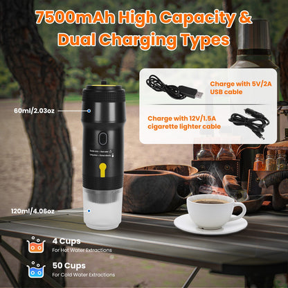 US Local 1Pc Portable Electric Espresso Machine Cordless Coffee Maker Self Heating Car Espresso Maker With Anti Dry Burn Fit For Ground Coffee NS DG Capsules For Car Camping Hiking RV Home Office