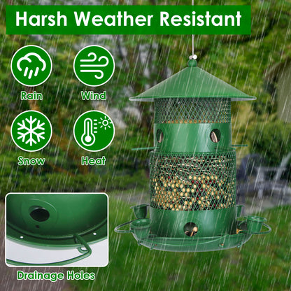 US Local 1Pc Wild Bird Feeder Squirrel-Proof Chew-Proof Metal Bird Seed Feeder Outdoor Hanging Bird Feeder With 360 Degree Circular Perches Water Cups For Yard Garden Patio