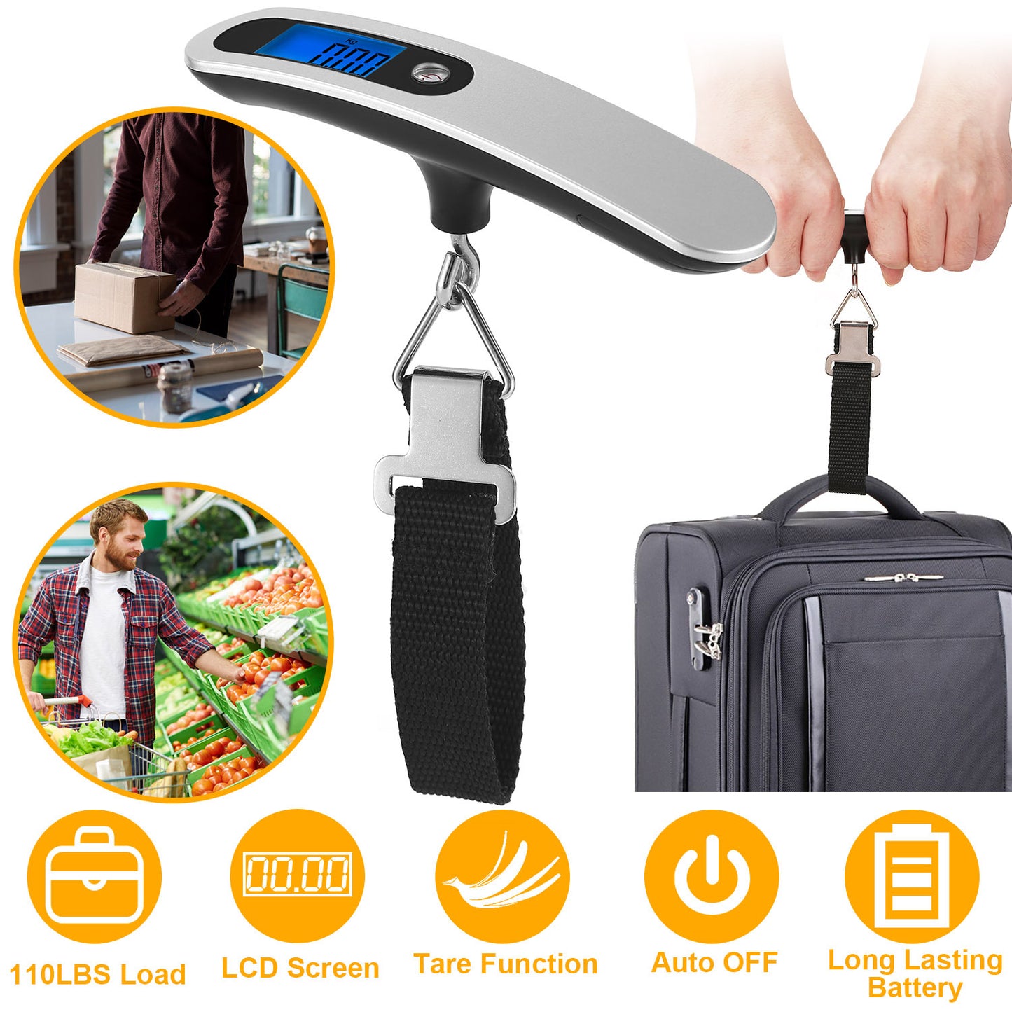 US Local Portable Digital Luggage Scale 50kg 10g LCD Hanging Luggage Scale Electronic Digital Weight Scale For Travel Household