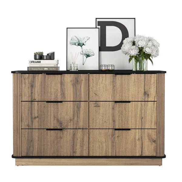 US Local Modern Multi-functional Six-drawer MDF Cabinet,The Perfect Combination Of Rounded Corners And Multifunctional Design, With Product Dimensions