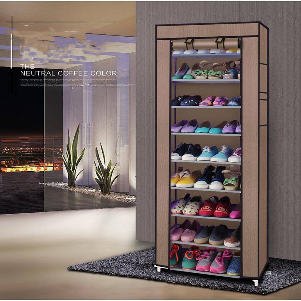 US Local Fashionable Room-saving 9 Lattices Non-woven Fabric Shoe Rack Coffee