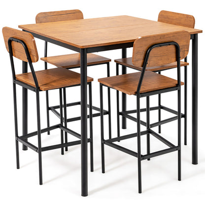 US Local 5 Pieces Industrial Dining Table Set With Counter Height Table And 4 Bar Stools