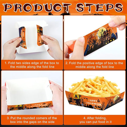 US Local 72 Pcs Halloween Party Supplies Halloween Disposable Paper Food Trays With 60 Pcs Firework Party Picks For Halloween Food Storage Charcuterie Board Serving