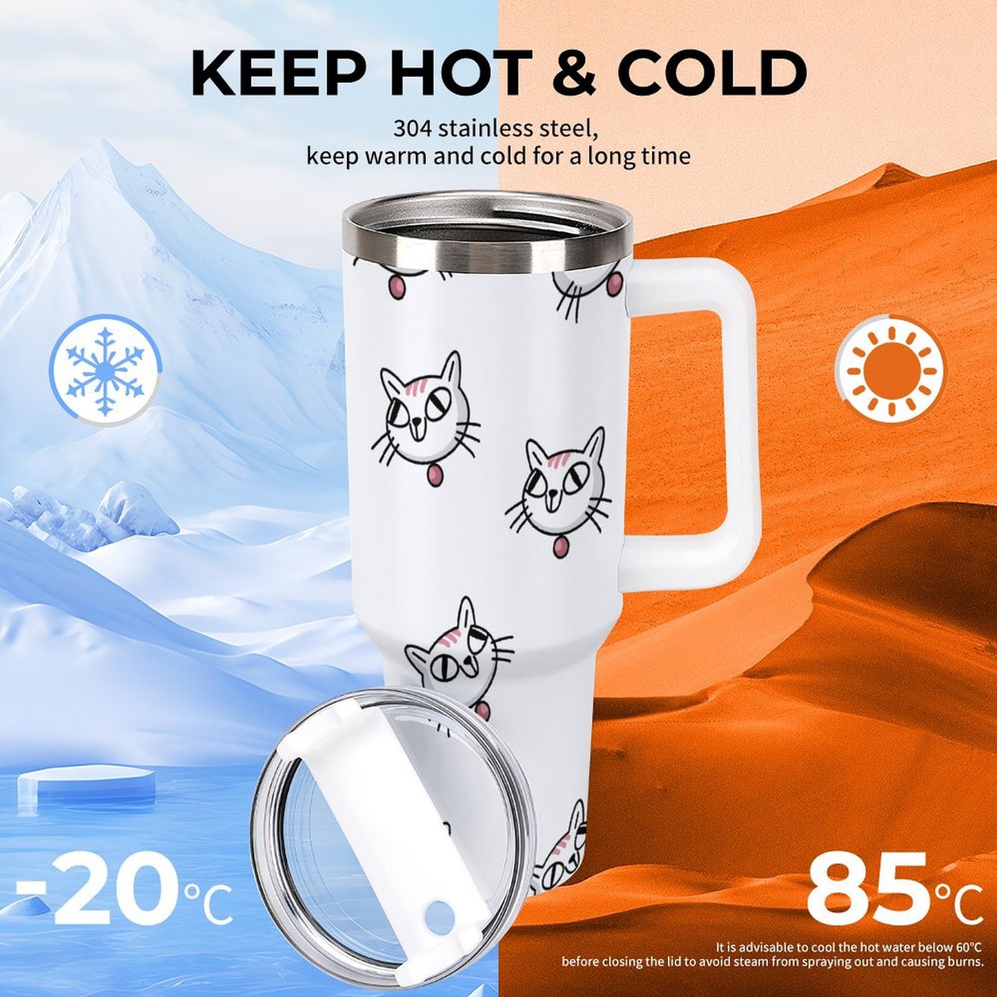 PHDT00255 POD US Local Tumbler 40 oz Large Capacity Car Cup Cat Cartoon