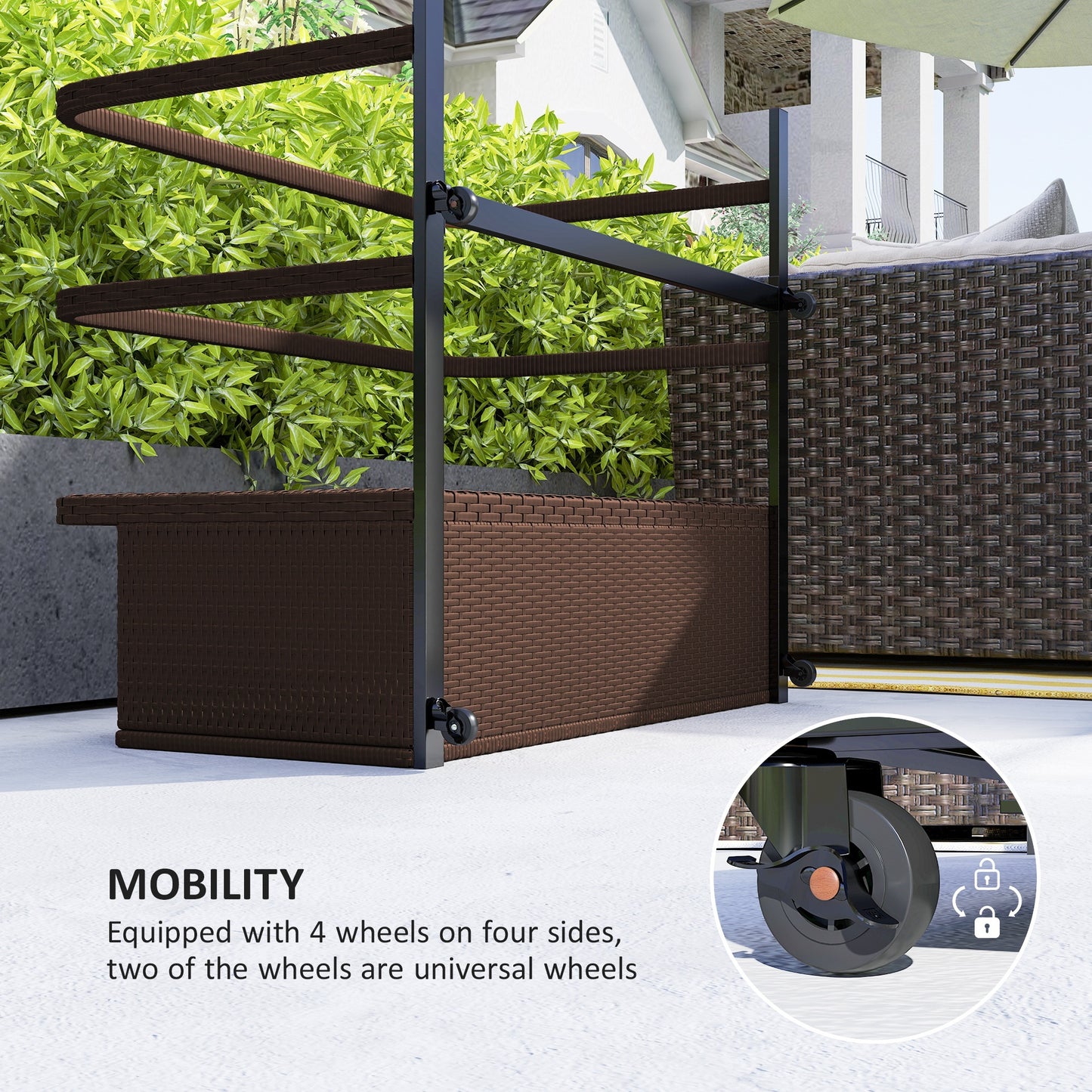 US Local Rattan Pool Float Storage Organizer With Wheels, Brown