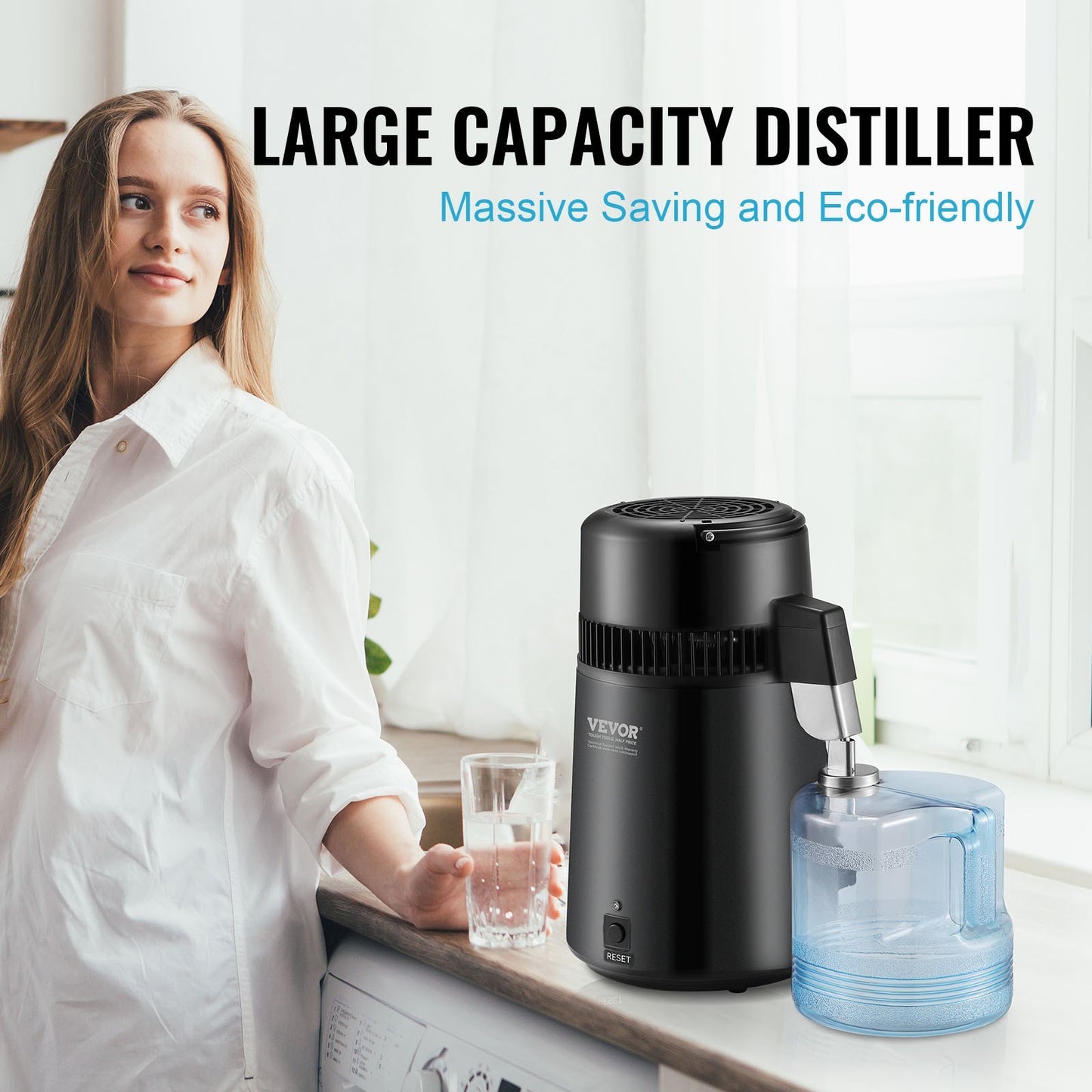 US Local Water Distiller, 4L 1.05 Gallon Pure Water Purifier Filter For Home Countertop, 750W Distilled Water Maker, Stainless Steel Interior Distiller Water Making Machine To Make Clean Water, Black
