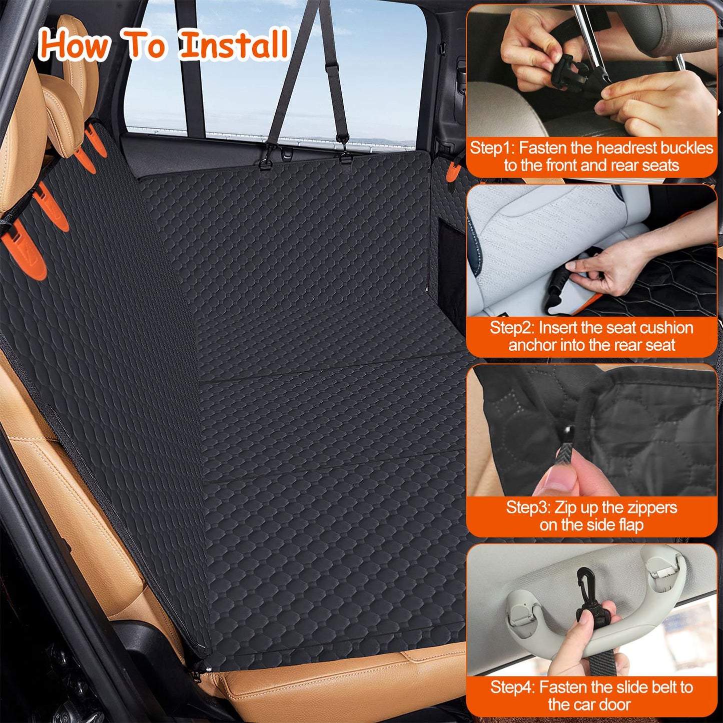 US Local Dog Car Back Seat Cover With Zipper Mesh Window Storage Bags Waterproof 600D Oxford Cloth Car Seat Protector With Slide Flaps For Cars Trucks SUVs