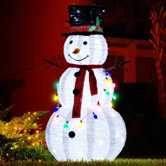 US Local 4FT Lighted Snowman Christmas Yard Decorations, Pre-lit Pull Up Snowman With 100 White LEDs, Multi-color Light String And Stakes For Xmas Outdoor Holiday Indoor Decor Lighted Holiday Displays