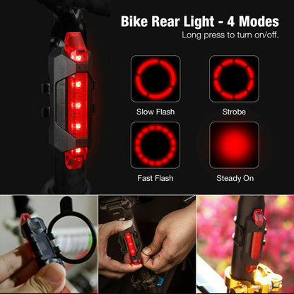 US Local USB Rechargeable LED Bicycle Headlight Bike Head Light Cycling Rear Front Lamp Bike Light Rainproof USB Rechargeable LED bicycle Light