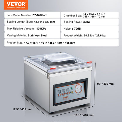 US Local VEVOR Chamber Vacuum Sealer DZ-260C Kitchen Food Chamber Vacuum Sealer, 110V Packaging Machine Sealer For Food Saver, Home, Commercial Using