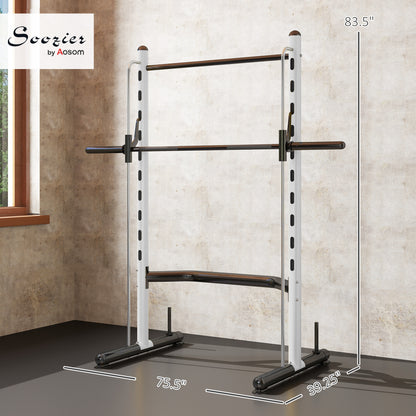 US Local Squat Rack With Pull Up Bar And Barbell Bar Adjustable Bench Press Multi-Function Weight Lifting Half Rack, White