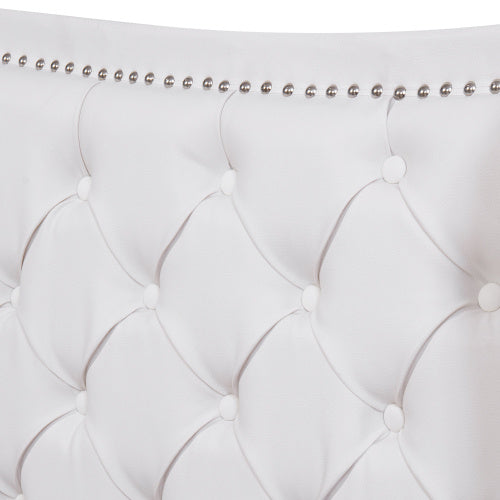 UK Local Upholstered Bed 135 X 190cm - Bed With Slatted Frame, 2 Drawers And Headboard With Pull Point Rivets - Wood & Faux Leather - White - Youth Bed Guest Bed