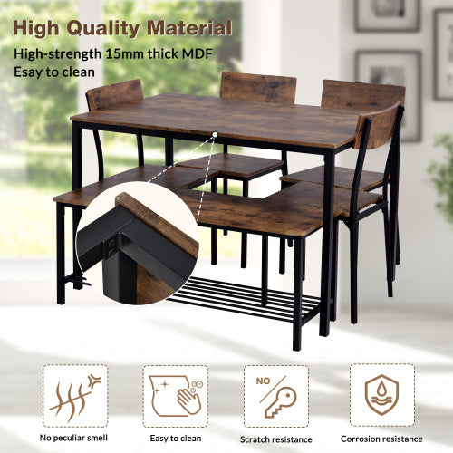 UK Local Dining Table Chair And Bench Set 6 Wooden Steel Frame Industrial Style Kitchen Dining Table Set