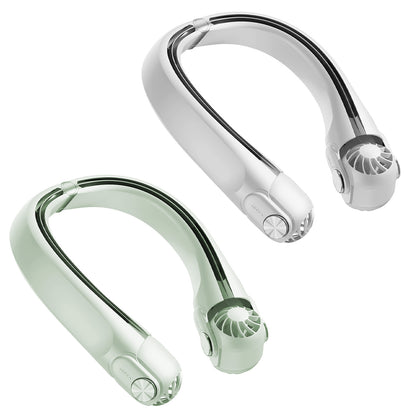 US Local White-Green Options -- 1Pc Portable Neck Hanging Fan Hands-free Cooling Personal Fan With 3 Speeds 360 Degree Air Flow Adjustable Neck Width For Home Office Travel Dormitory