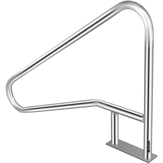 VEVOR Pool Rail 55x32 Pool Railing 304 Stainless Steel 250LBS Load Capacity Silver Rustproof Pool Handrail Humanized Swimming Pool Handrail With Blue Grip Cover & M8 Drill Bit & Self-Taping Screws