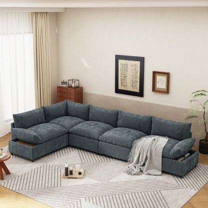 US Local 115.5 Modular Deep Gray Sectional Sofa With Durable Polyester Upholstery, Plush Cushions, Hidden Storage Compartments, And Versatile Design For Living Room, Lounge, Or Office