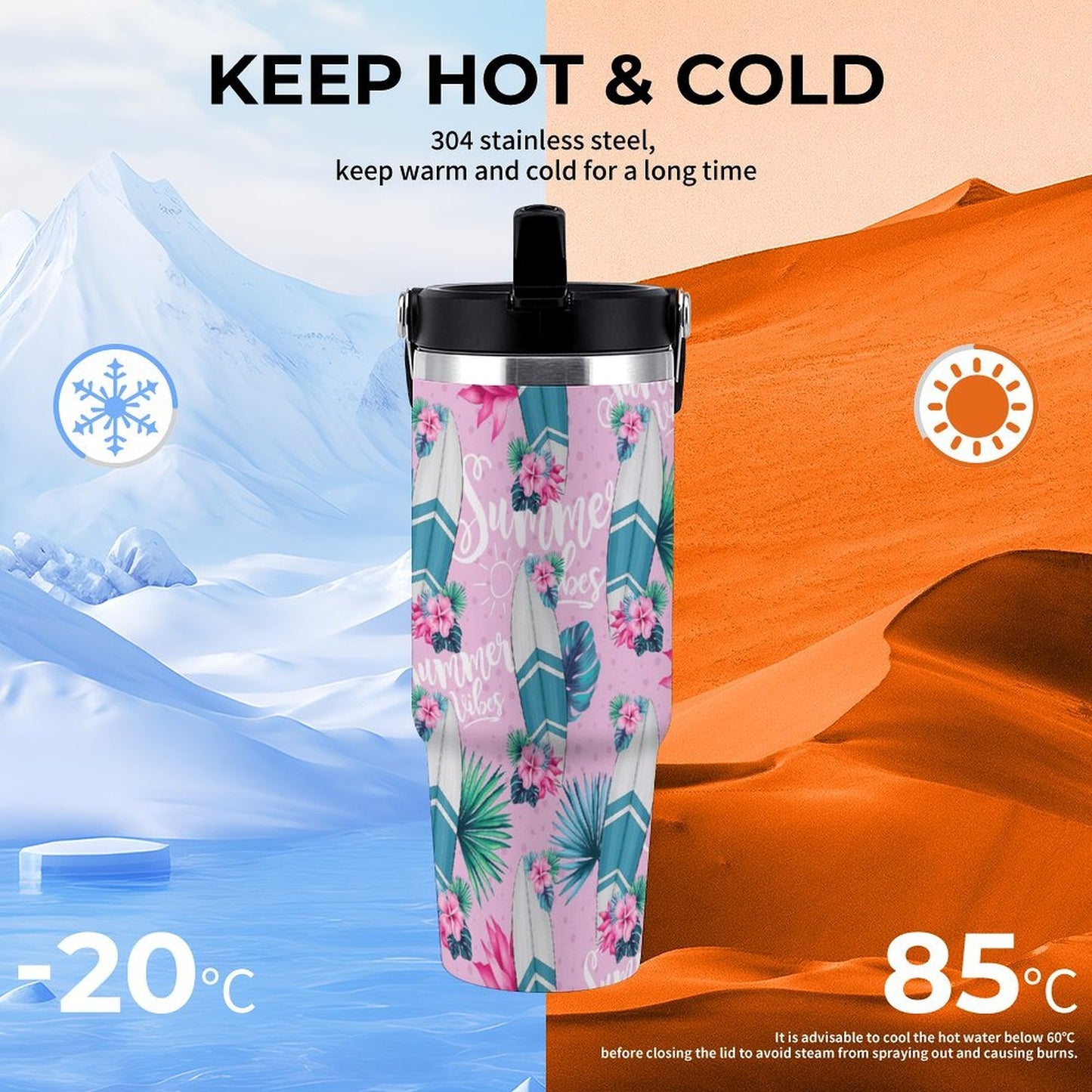 POD US Local Tumbler 30oz Large Capacity Car Cup Sailing, Surfing, Tropical, Romantic, Summer Style