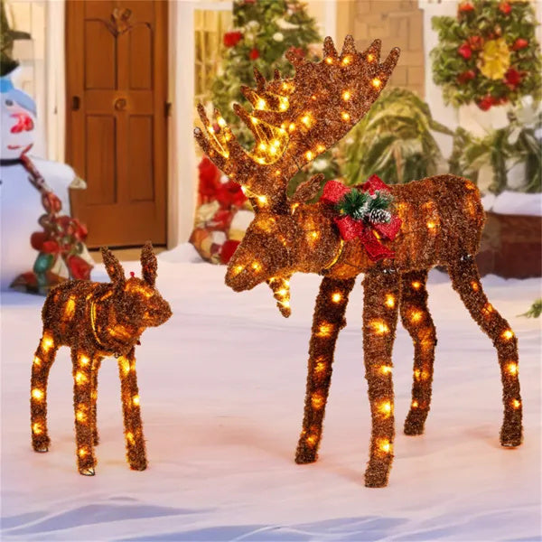 US Local 2-piece Set Lit Moose Christmas Decoration With LED Lights