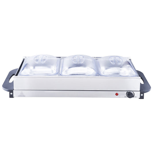 Electric Buffet Server Food Warmer, 25.6 X 15 Portable Stainless Steel Chafing Dish Set With Temp Control & Oven-Safe Pan, Perfect For Catering, Parties, Events, Entertaining, Silver, ETL