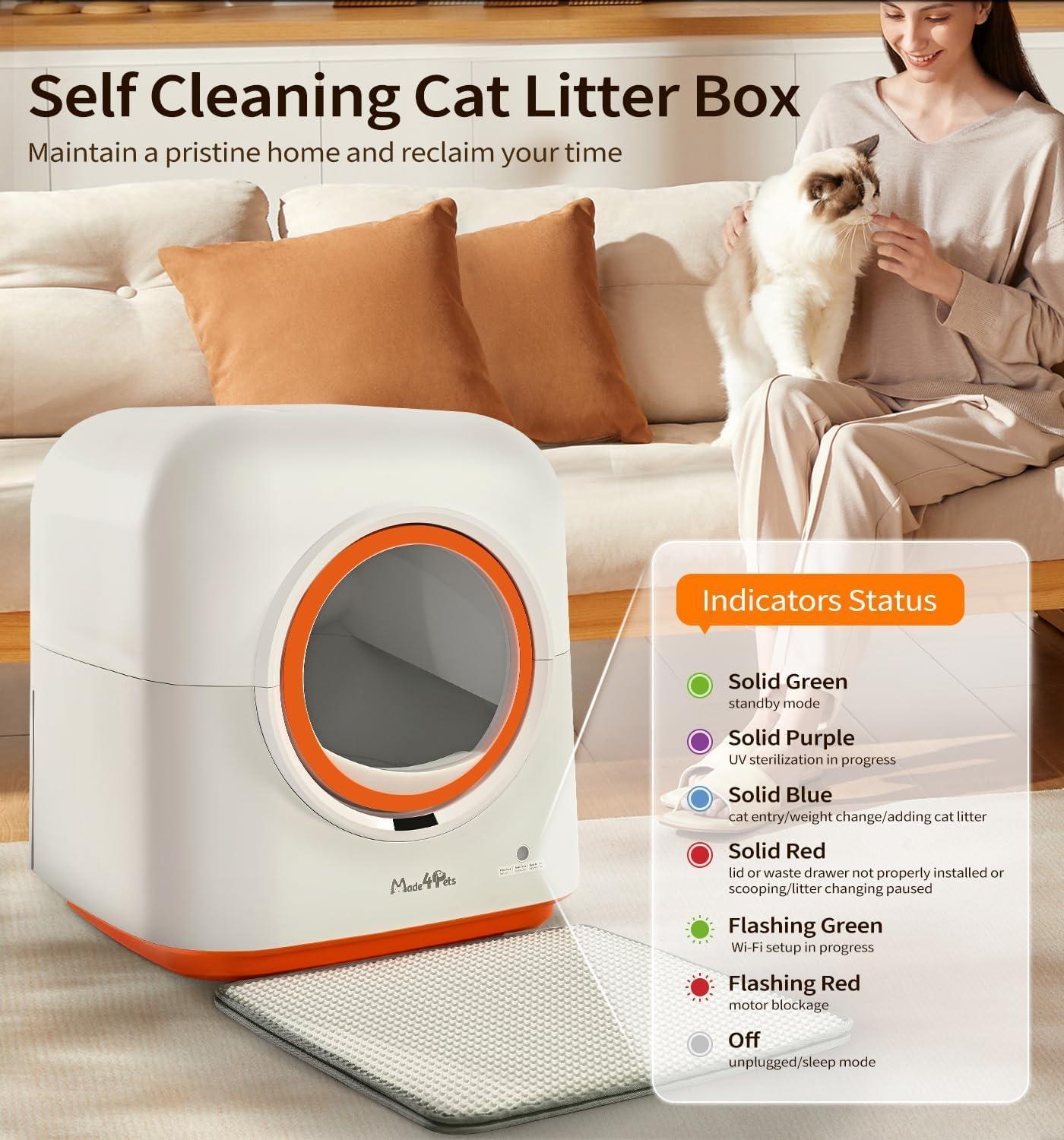 US Local 60L Automatic Cat Litter Box, Smart App Control, Deodorizing, Infrared Sensor, Suitable For Multiple Cats