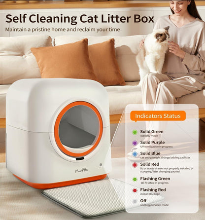 US Local 60L Automatic Cat Litter Box, Smart App Control, Deodorizing, Infrared Sensor, Suitable For Multiple Cats